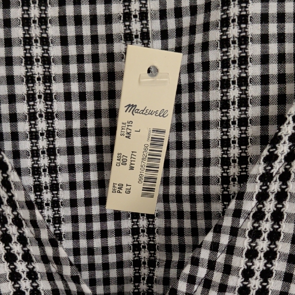 NWT Madewell Black & White Gingham Peplum Top - Picture 3 of 4